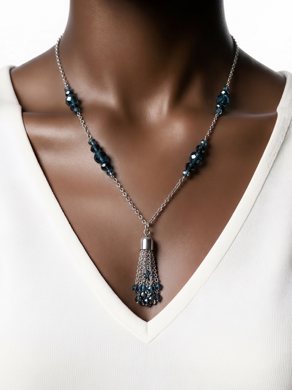 Liz Claiborne Silver and Blue Beaded Necklace